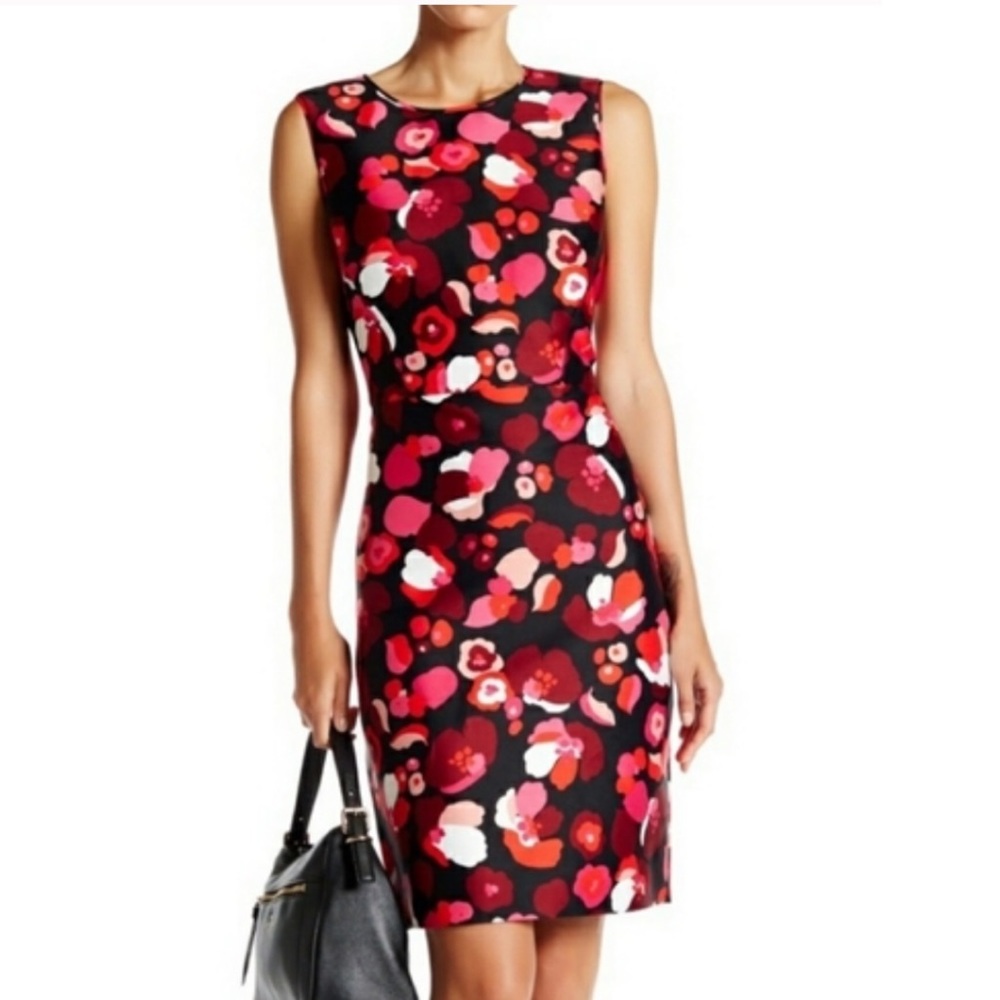 • Kate Spade • Della Falling Florals Sheath Painterly Printed Red/Pink Dress